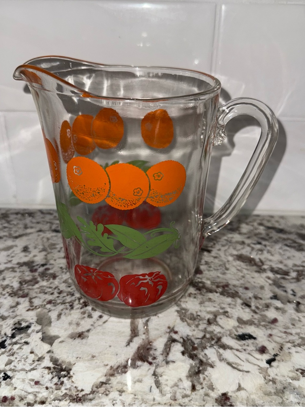 Glass Pitcher with Orange and Red Fruit Vintage Juice - Clear